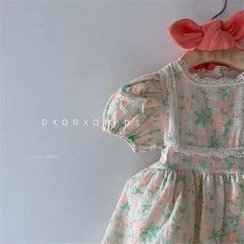 EnkeliBB Stil Coreean Copilul Fata De Vara Vintage Rochie Tutu Model Floral Copii Fete Maneci Scurte Rochii De Moda Pentru Copii Vara