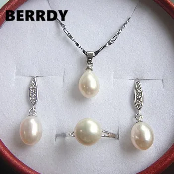 Perla naturala Set de Bijuterii Fierbinte Nunta Nupțial Bijuterii Set Colier Cercei Set Inel pentru Femei