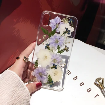 Real Presat Flori Uscate Telefon Caz Pentru iPhone X XS Max XR 6 6s 7 8 Plus 11 Pro Max SE Caz Moale Clar Florale Acoperi