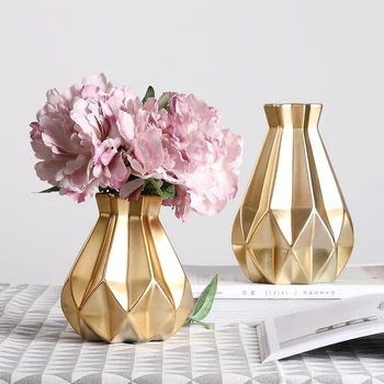 Aur vaza ceramica cu geometrie Porțelan vaze de Arte și Meserii Mică Masă de flori vaza Nordic decor Acasă decorare Nunta