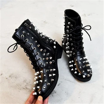 Siddons Argint Nituri Prezoane Cizme pentru Femei Brand de Lux de Designer, Pantofi Platforma Pentru Femei Negru Gotic din Piele Glezna Cizme de sex Feminin