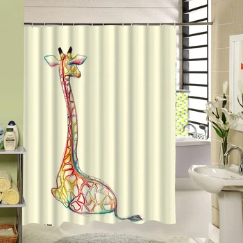 Cinci Girafa cu Diferite Culori de Piele Sunt Discuția Într-O Mare Galbenă de Fundal de Animale Desene animate de Proiectare Perdea de Dus pentru Copii