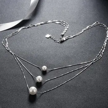 LEKANI 925 Lanț de Argint Colier Pentru Femei Multi-Trei Straturi de Coajă Perla Pandantiv Colier Romantic Cadouri de Craciun