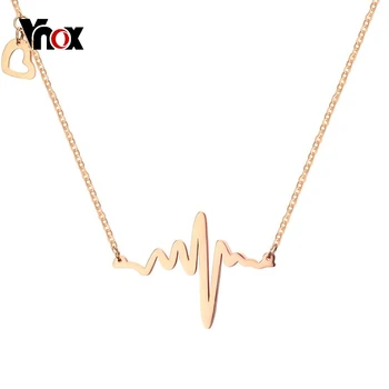 Vnox Temperament Inima Bate Urmă Cravată Colier pentru Femei din Oțel Inoxidabil Cardiograma Pandantiv Elegant Lady Petrecere Bijuterie