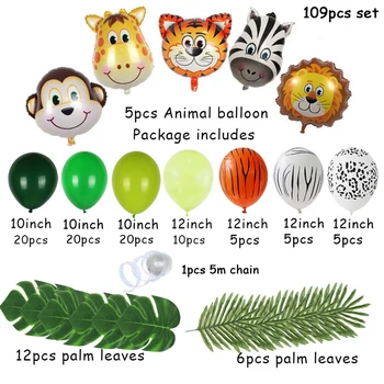 109pcs Frunze de Palmier Baloane de Animale Ghirlanda Arc Kit Jungle Safari Consumabile Partid Favoruri Copii, Petrecere Copil de Dus Băiatul Decor