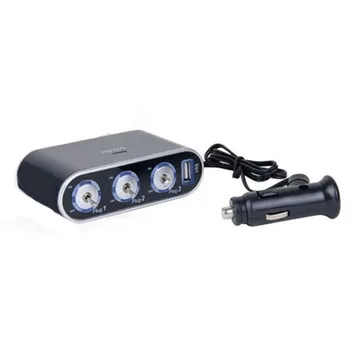 Mașină Nouă Încărcătoare Mini Incarcator Auto USB Comutator cu 3 căi Tripla Bricheta Auto Soclu Separator de Lumină LED-uri Comutator