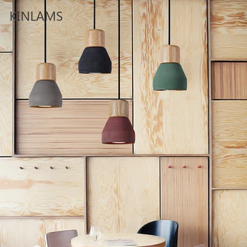 4 culoare scurtă Mansardă în Stil Nordic lemn Ciment lumini Pandantiv modern Lumina led E27 cablul lămpii Restaurant living room cafe dormitor