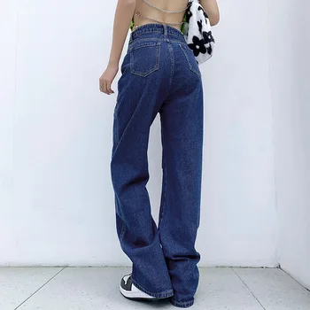 90 Streetwear Talie Mare-Picior Larg Blugi Y2K Estetica Denim Pantaloni Largi Cu Buzunare Epocă Indie Pantaloni de Moda