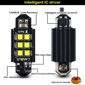 2 buc Alb Xenon fara Eroare de 6 SMD-CRE ' E 39mm-41mm Becuri cu LED-uri Pentru Interior Auto plafoniera, Oglindă cosmetică, Mărfuri Lumini,12V OBC