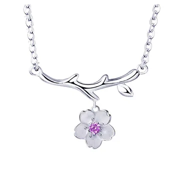 Romantic Unic, Floare de Piersic Ramură Forma de Culoare de Argint Pandantiv Colier Pentru Femei de Ziua Îndrăgostiților Elegant de Bijuterii Cadouri