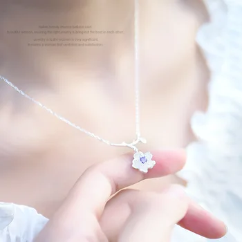 Romantic Unic, Floare de Piersic Ramură Forma de Culoare de Argint Pandantiv Colier Pentru Femei de Ziua Îndrăgostiților Elegant de Bijuterii Cadouri