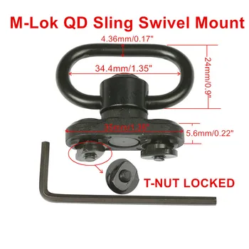 M-Lok QD Sling Swivel Aplicare de Montare Buton De 1,35 Inch Adaptor de Fixare pentru Rapid Desprinde de Presă QD Sling Swivel