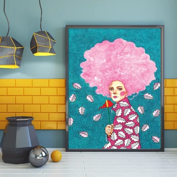 Nordic Poster Fată Din Flori Pictura Panza Printuri Living Home Decor Modern Arta De Perete Pictură În Ulei Postere Imagine