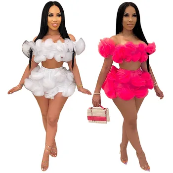 Vara mai Noi jocuri 3D de Flori Femeilor Două Seturi de Piese Sexy Lady Sexy Slash Gât Topuri de Cultură de Talie Mare Bodycon, pantaloni Scurți Clubwear Sarbatori