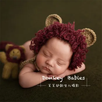 Copil nou-născut Leu capota fata de Copil băiat de animale pălărie recuzită fotografie Tricotate copil minunat capota pălărie fotografie elemente de recuzită