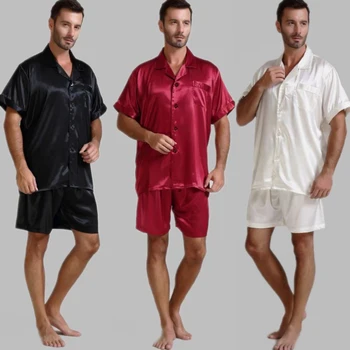 Mens de Mătase Satin Pijamale Pijama Pijama Set Scurt Pijamale Body U. S. S,M,L,XL,2XL,3XL ,4XL Solidă__6Colors