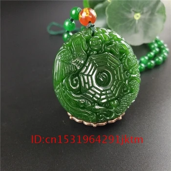 Bagua Naturale pentru Bijuterii Dragon Phoenix Jadeit Pandantiv Barbati Cadouri Sculptate Farmecul Colier de Jad Amuleta de Moda de Femei din China, Verde