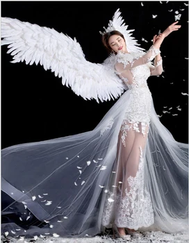 Cosplay Alb Pur pană de înger aripa model de adult pista lenjerie arată fotografiere elemente de recuzită festival petrecere aripi de Crăciun de nunta 5