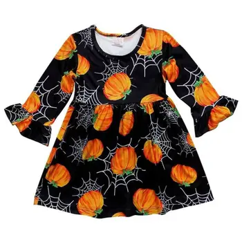 1-5A Copil copil copil fata de Halloween rochie de corn maneca lunga dovleac pânză de păianjen de imprimare partid rochie de fată drăguță tutu haine de sărbătoare