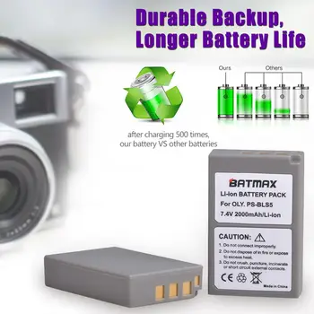 3Pcs 2000mAh BLS-5 BLS5 Bls50 Baterie + LED Dual USB Incarcator pentru Olympus OM-D E-M10 Mark III,PEN E-PL2,E-PL6,E-PM2, Stylus 1