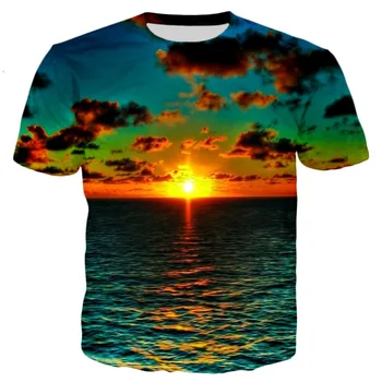 PLstar Cosmos Brand de îmbrăcăminte 2018 vara tricou Nou peisaj natural frumos ocean de imprimare 3D Bărbați Femei Harajuku tricou