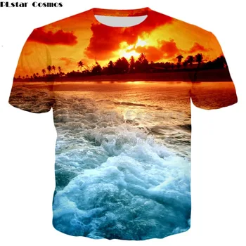 PLstar Cosmos Brand de îmbrăcăminte 2018 vara tricou Nou peisaj natural frumos ocean de imprimare 3D Bărbați Femei Harajuku tricou