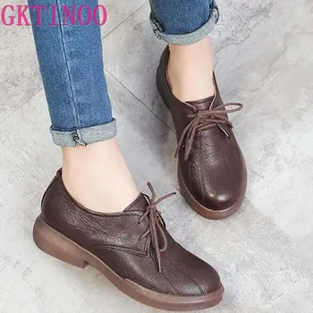 2021 Femei Primavara/Toamna Pantofi Pentru Femei din Piele Casual Rotund Toe Flats Feminin Dantelă-Up Solid Pantofi Oxford