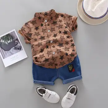 Haine pentru copii Set Baieti de Vara Drăguț T-Shirt, Pantaloni Copii Maneca Scurta Stele Model Topuri Tricou+ Pantaloni din Denim Set roupa infantil