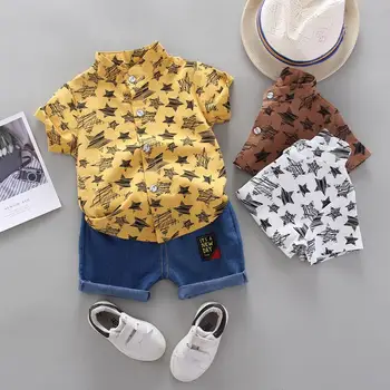 Haine pentru copii Set Baieti de Vara Drăguț T-Shirt, Pantaloni Copii Maneca Scurta Stele Model Topuri Tricou+ Pantaloni din Denim Set roupa infantil