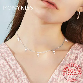 PONYKISS Trendy Real Argint 925 Pandantiv Cruce Cravată Colier pentru Femei Partid Moda Bijuterii Delicate Accesoriu Cadou frumos