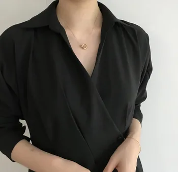 2020 Toamna OL Stil coreean V-neck Femei Elegante Rochie Lungă, Complet Maneca Doamnelor Rochii Plisate haine de Lucru Solid Vestidos Femme