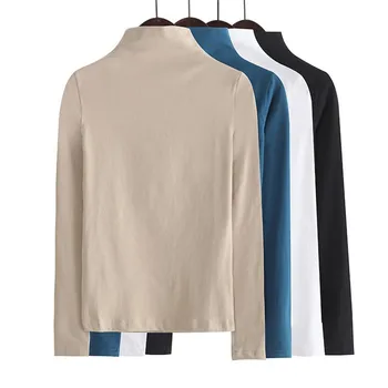 2020 Toamna pentru Femei Guler Înalt Bottom Tricou cu maneca Lunga-tricou Solid de Culoare Moda Doamnelor Cald Slim Sălbatice Tricou