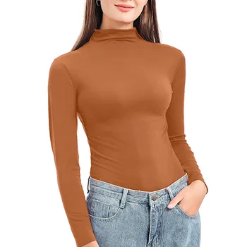 2020 Toamna pentru Femei Guler Înalt Bottom Tricou cu maneca Lunga-tricou Solid de Culoare Moda Doamnelor Cald Slim Sălbatice Tricou