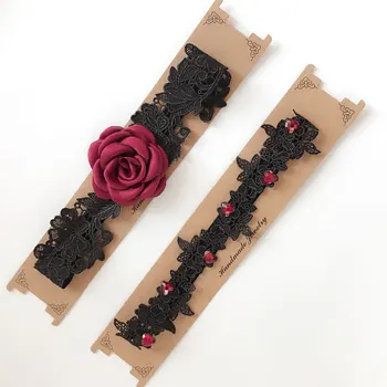 Moda Jartiera Nunta Trandafir Rosu Floare Dantelă Neagră Sexy Coapsei Inel Pentru Femei/Femei/Îmbrăcăminte Mireasa Accesorii De Nunta
