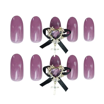 24buc decorat unghii false Transparent violet arc cu mult cap rotund falis unghii Manichiura patch sfaturi de unghii acrilice