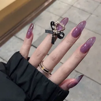 24buc decorat unghii false Transparent violet arc cu mult cap rotund falis unghii Manichiura patch sfaturi de unghii acrilice
