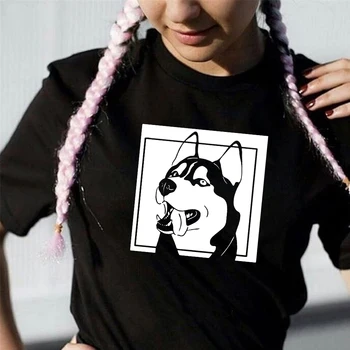 Harajuku Husky Siberian de bumbac tricou Husky Cadouri pentru femei Îmbrăcăminte Cu Câinele Grafic Teuri iubitorii de câini tricou topuri de vara