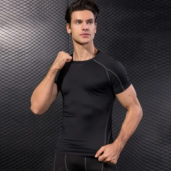 Nouă Bărbați T-shirt iute Uscat Strâns de Fitness Rulează tricouri Barbati Solid Short Sleeve Sport Sport Top Tee de Îmbrăcăminte pentru Bărbați Sport