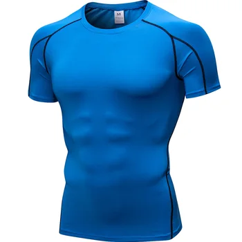 Nouă Bărbați T-shirt iute Uscat Strâns de Fitness Rulează tricouri Barbati Solid Short Sleeve Sport Sport Top Tee de Îmbrăcăminte pentru Bărbați Sport