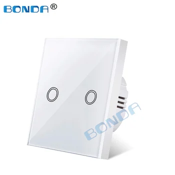 BONDATouch comutator standard UE, comutator de perete alb cristal geam panou, perete, comutator de lumină ecran tactil, 1 set, 1 canal