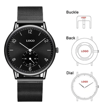 CL031 OEM Brand Black Dial Watch Personaliza Logo Bărbați Ceasuri din Oțel Inoxidabil și Piele Trupa Face Propriul Logo-ul de Ceas