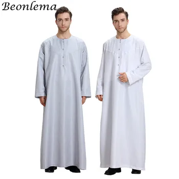 Beonlema Musulman Rochie Caftan Dubai Musulmani Mâneci Lungi Alb Thobes Islamic Homme Îmbrăcăminte De Vară Islamic Haine Barbati Haine
