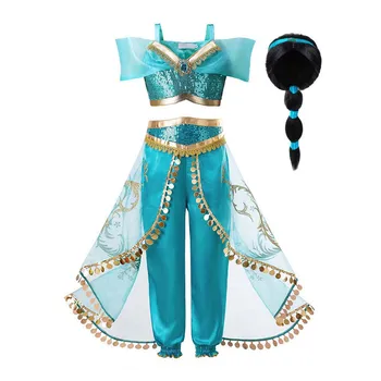 Pettigirl Fată Prințesă Costum Albastru Imbracaminte Copii Set Fancy Costume Cosplay Costum De Halloween Pentru Copii De Fata Cu Peruca