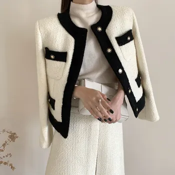 Moda femei pe scurt, costum 2020 toamna și iarna noi temperament de frontieră contrast de culoare sacou de tweed + O-linie split fusta