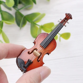 7CM Mini Vioara in Miniatura Instrument Muzical din Lemn Model cu Suport și Caz