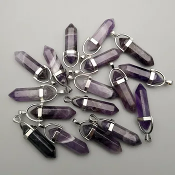Moda piatra naturala violet cristal pilon Pandantive & coliere pentru a face Bijuterii farmec Punct accesorii 50pcs/lot en-gros