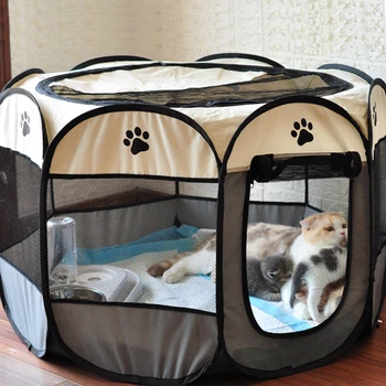 Câinele Cort Portabil Casa Respirabil În Aer Liber Canise Garduri Pisicile De Companie, Cameră De Livrare Operare Ușoară Țarc Octogonal Ladă Câine