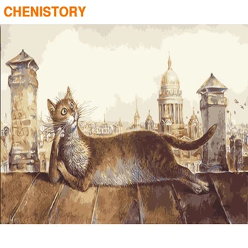 CHENISTORY Cadru Cat de BRICOLAJ, Pictura De Numere Animalele Moderne, Vopsea De Numere Acrilice pictate manual Ulei Pictura Pentru Casa Decoruri