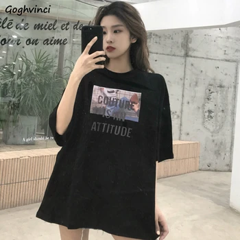 T-shirt Femei de Vară O-gat Maneci Scurte Supradimensionat Liber la Modă Retro Agrement Teuri Scrisoarea Imprimate Stil coreean Femei Tricouri BF