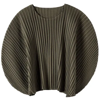 LANMREM de înaltă calitate în formă de evantai plisata pentru femei haine de Vară 2021 noi maneca scurta guler rotund vrac bat T-shirt tee YJ346